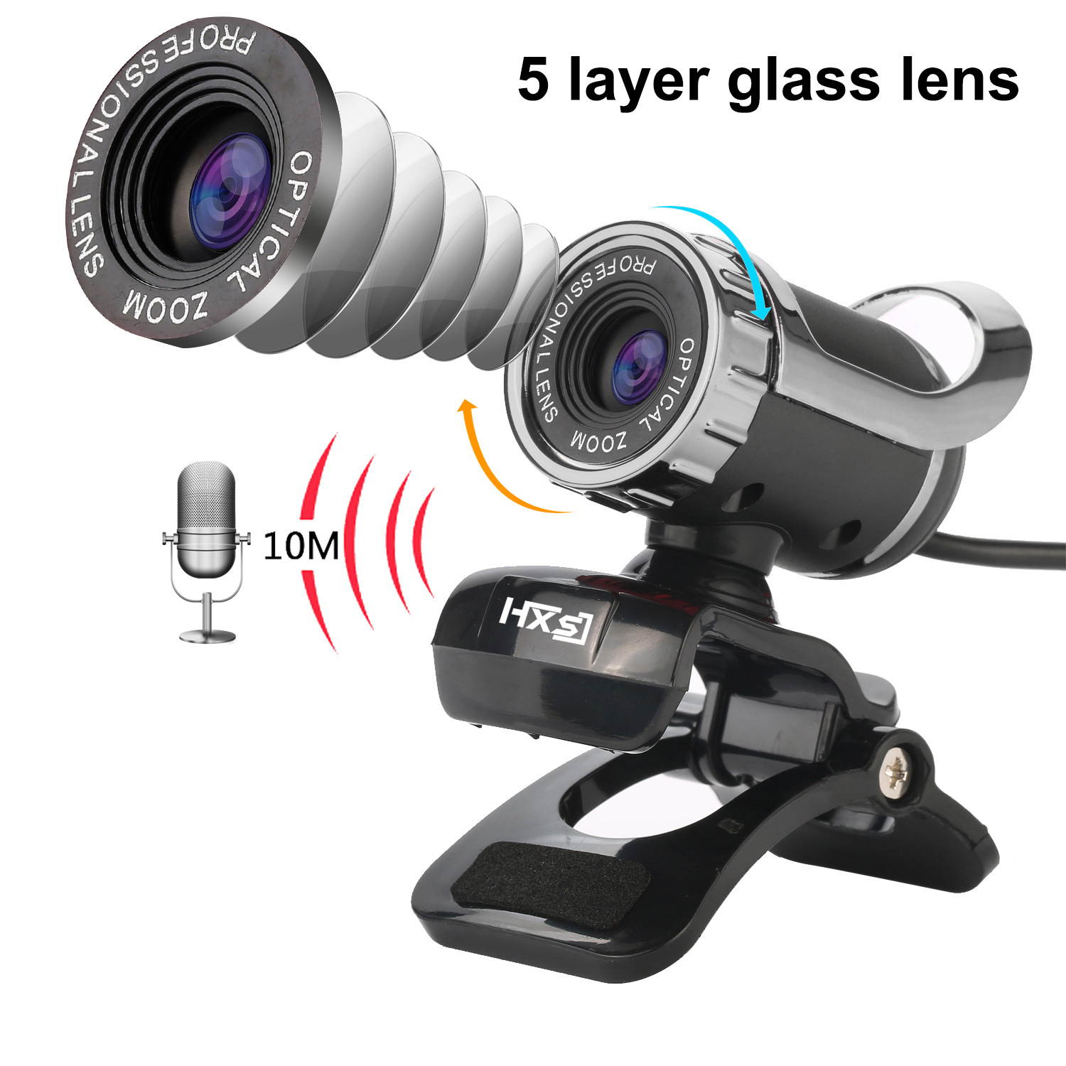 HXSJ S9 FULL HD 1080P Desktop Webcam USB Camera Web Camera Built-in Microphone Video Call Webcam for PC Laptop Desktop Computer (Black & Silver)