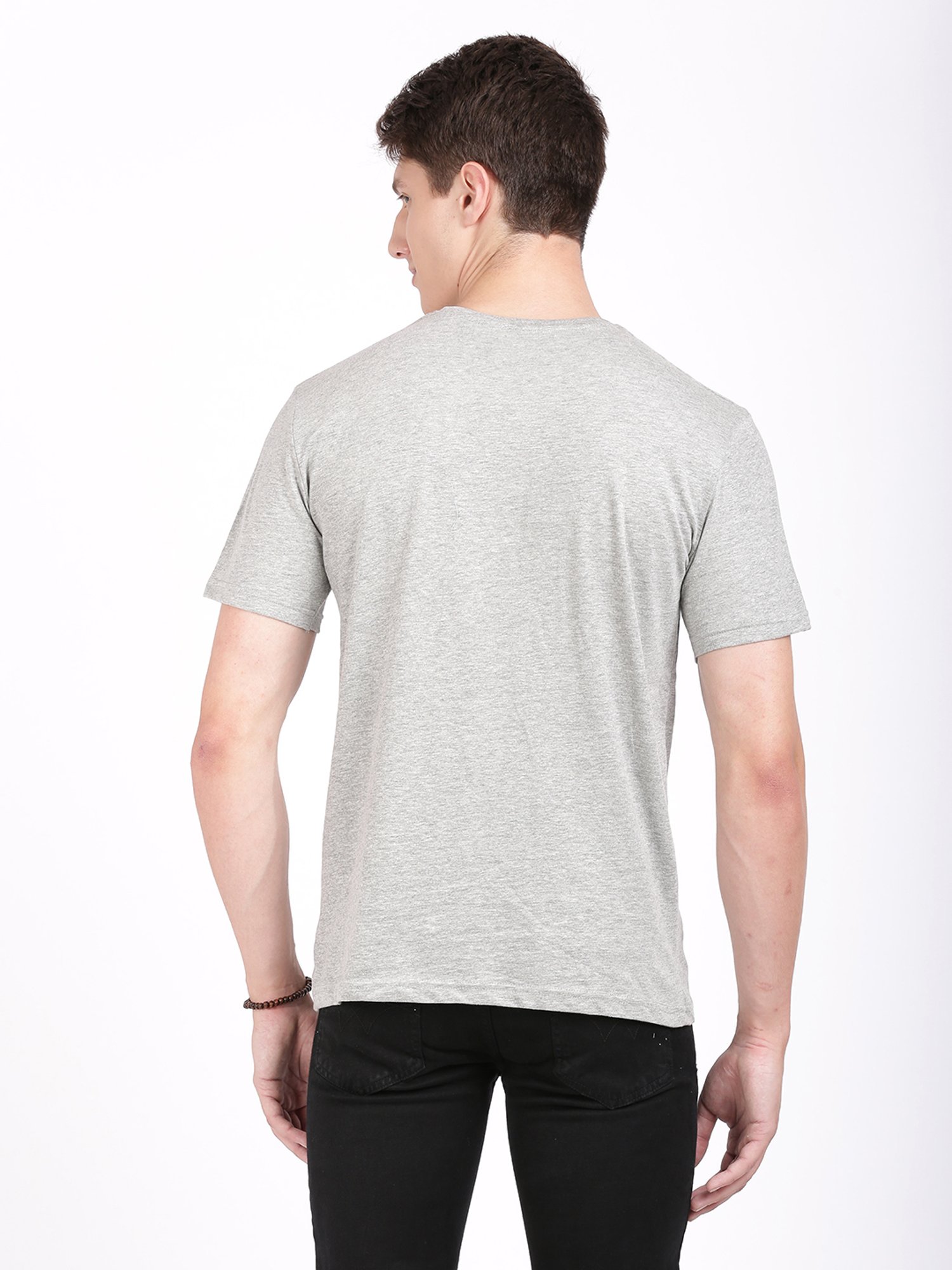 BLACK RADIO Grey Melange Slim Fit Printed Crew T-Shirt