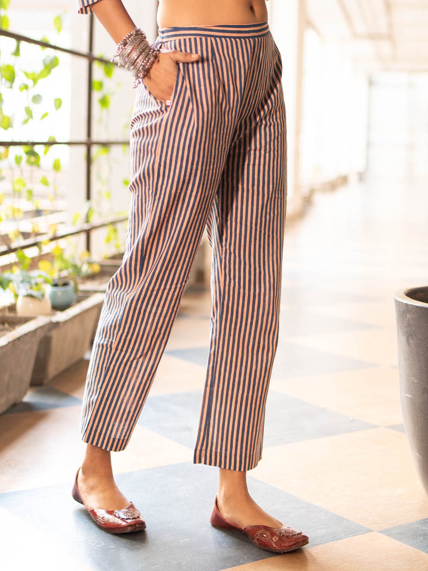 Akiso Blue Block Printed Flared Front Pleated Kurta Set (Set Of 2)