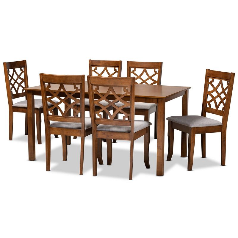 7pc Mael Fabric Upholstered and Wood Dining Set Gray/Walnut Brown - Baxton Studio