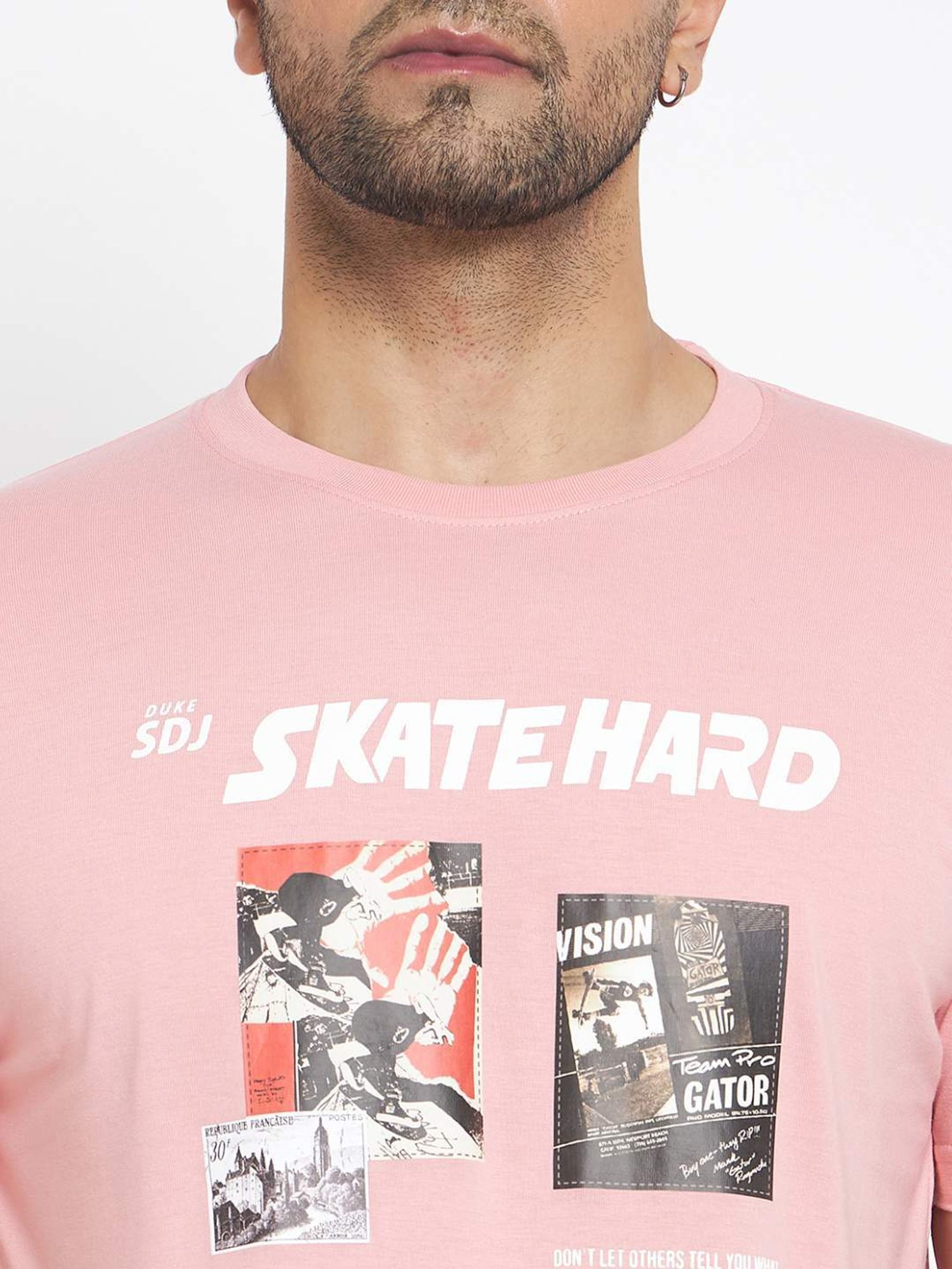 Duke Pink Slim Fit Printed T-Shirt