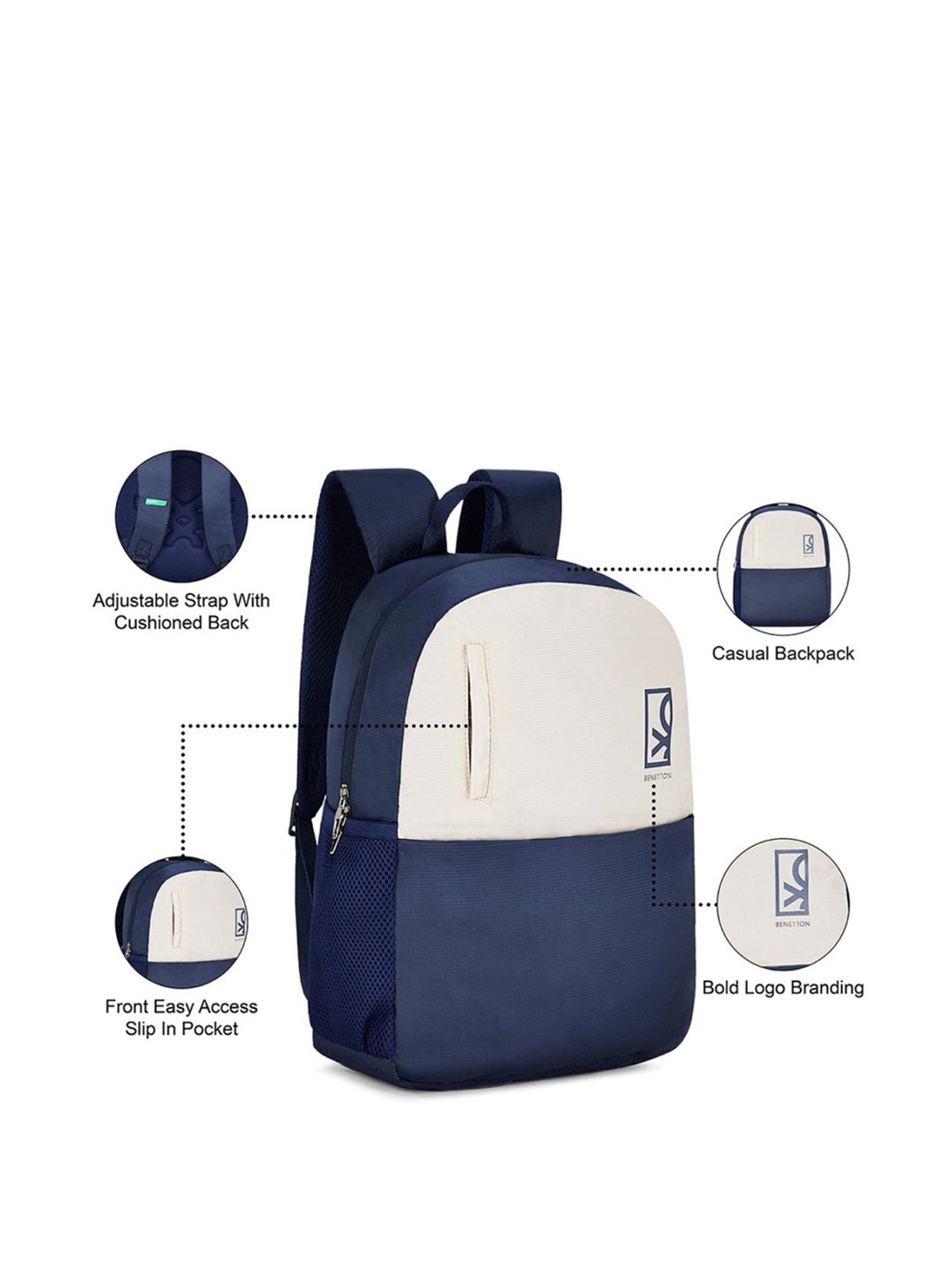 United Colors of Benetton Hemlock 12 Ltrs Navy Medium Backpack