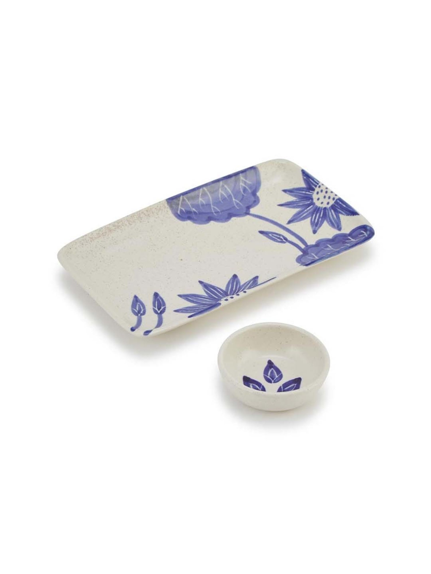 Fabindia Neer White Ceramic 1 Platter & 1 Dip Bowl