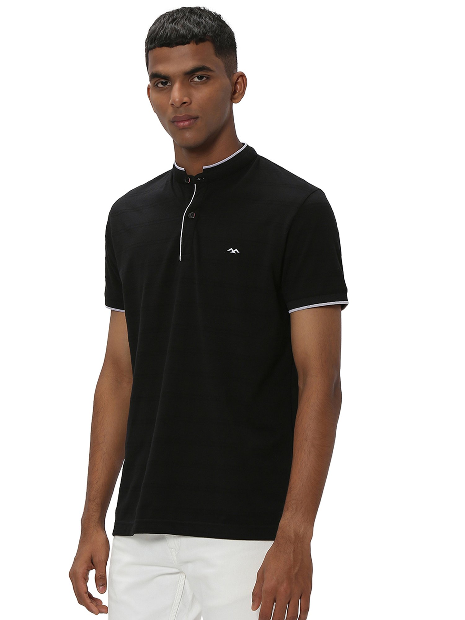 Mufti Black Slim Fit Striped T-Shirt