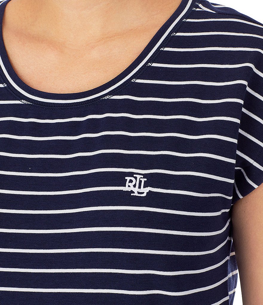 Lauren Ralph Lauren Striped Print French Terry Sleep Tee Sleepshirt Dress