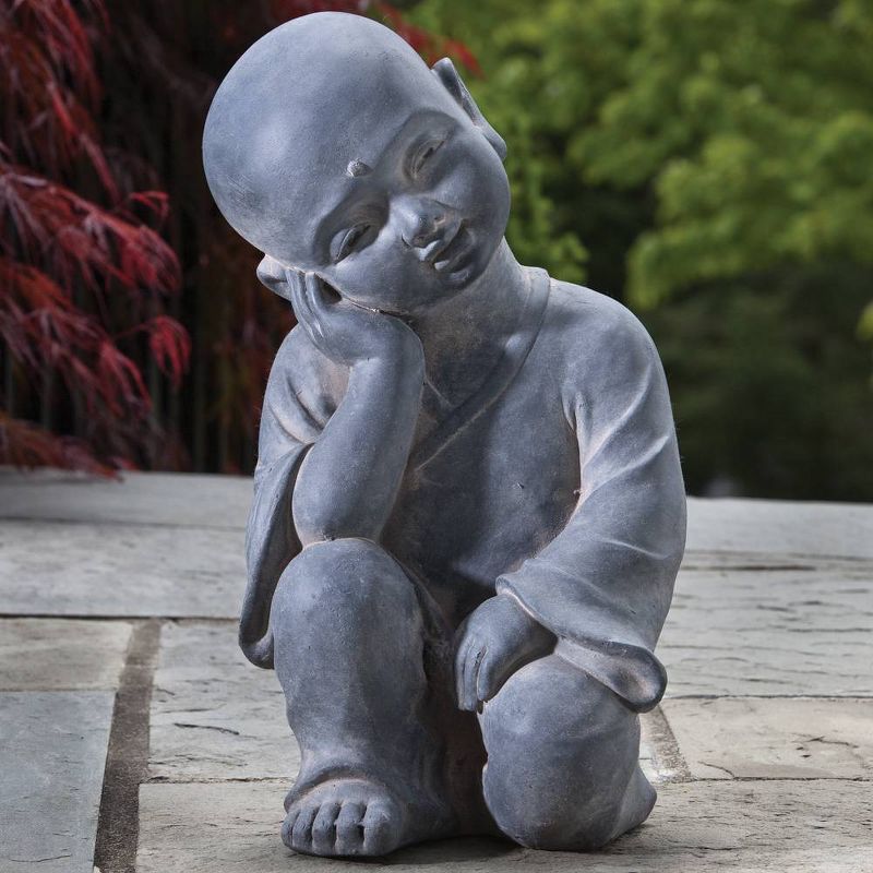 16.25" Indoor/Outdoor Resin Thinking Buddha Garden Statue Gray - Alfresco Home LLC