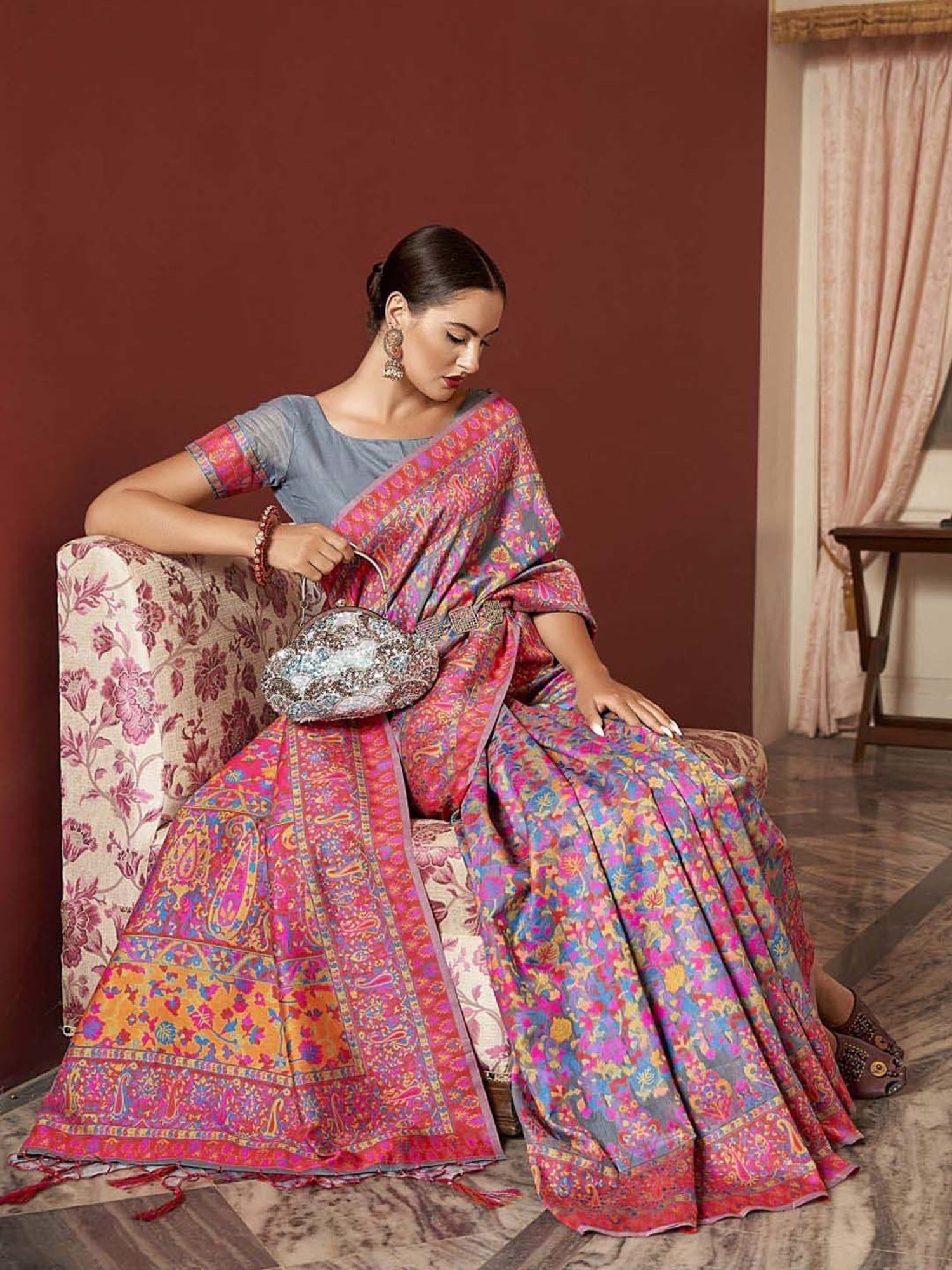 Elora Multicolored Linen Woven Saree With Unstitched Blouse