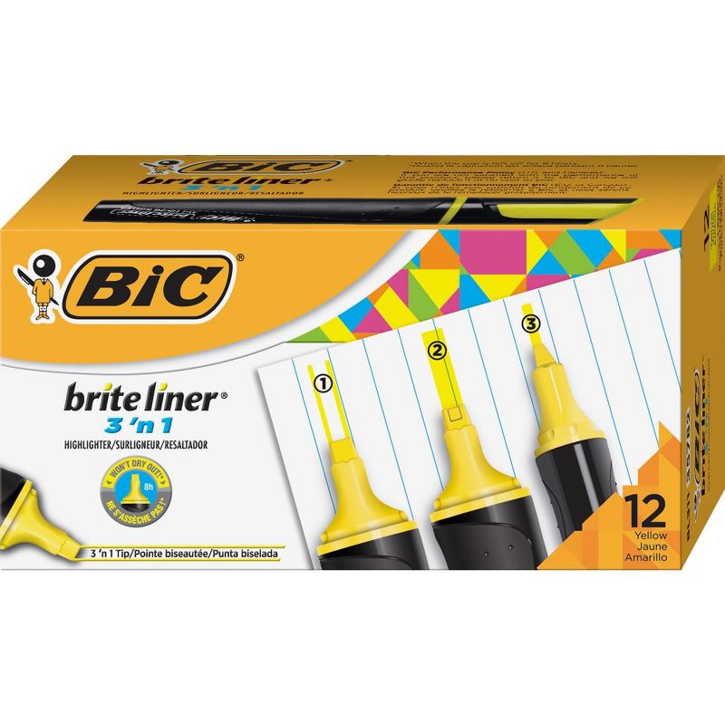 Bic Highlighter 3-in-1 Tip 12/DZ Yellow BL311YW