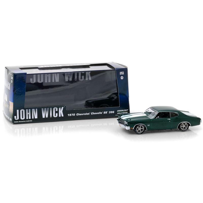 1970 Chevrolet Chevelle SS 396 Green with White Stripes "John Wick" (2014) Movie 1/43 Diecast Model Car by Greenlight