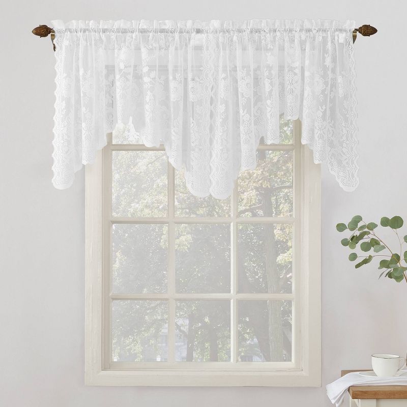 32"x58" Alison Floral Sheer Lace Rod Pocket Curtain Valance White - No. 918
