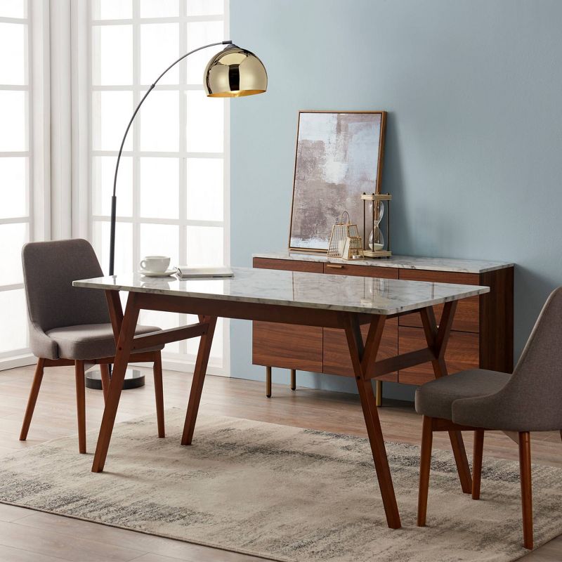 Ashton Rectangular Dining Table with Faux Marble Top Solid Wood Leg Walnut Finish - Versanora