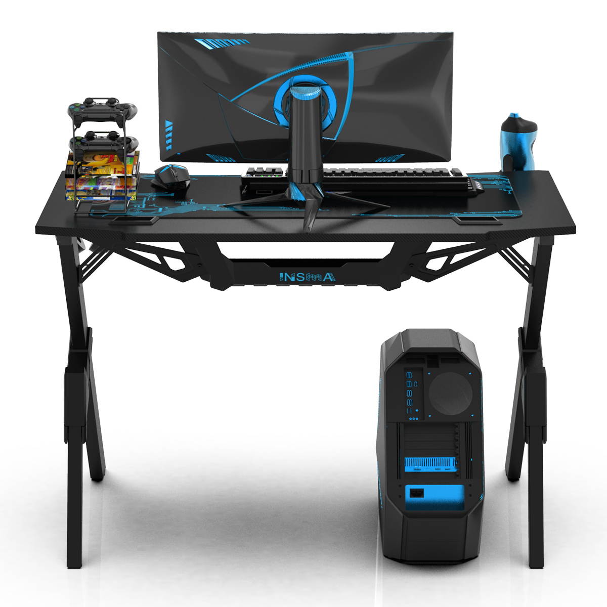 43" Ergonomic Gaming Computer Office Gamer Desk Table W/ Cup Holder Headphone