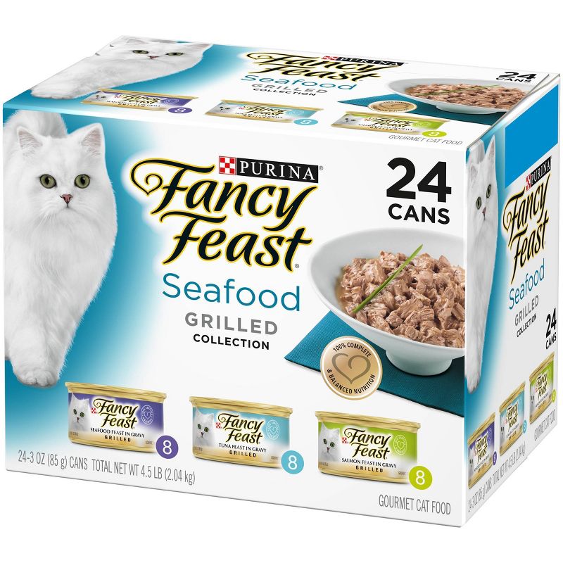 Purina Fancy Feast Grilled Gourmet Wet Cat Food Seafood Collection - 3oz/24ct Variety Pack