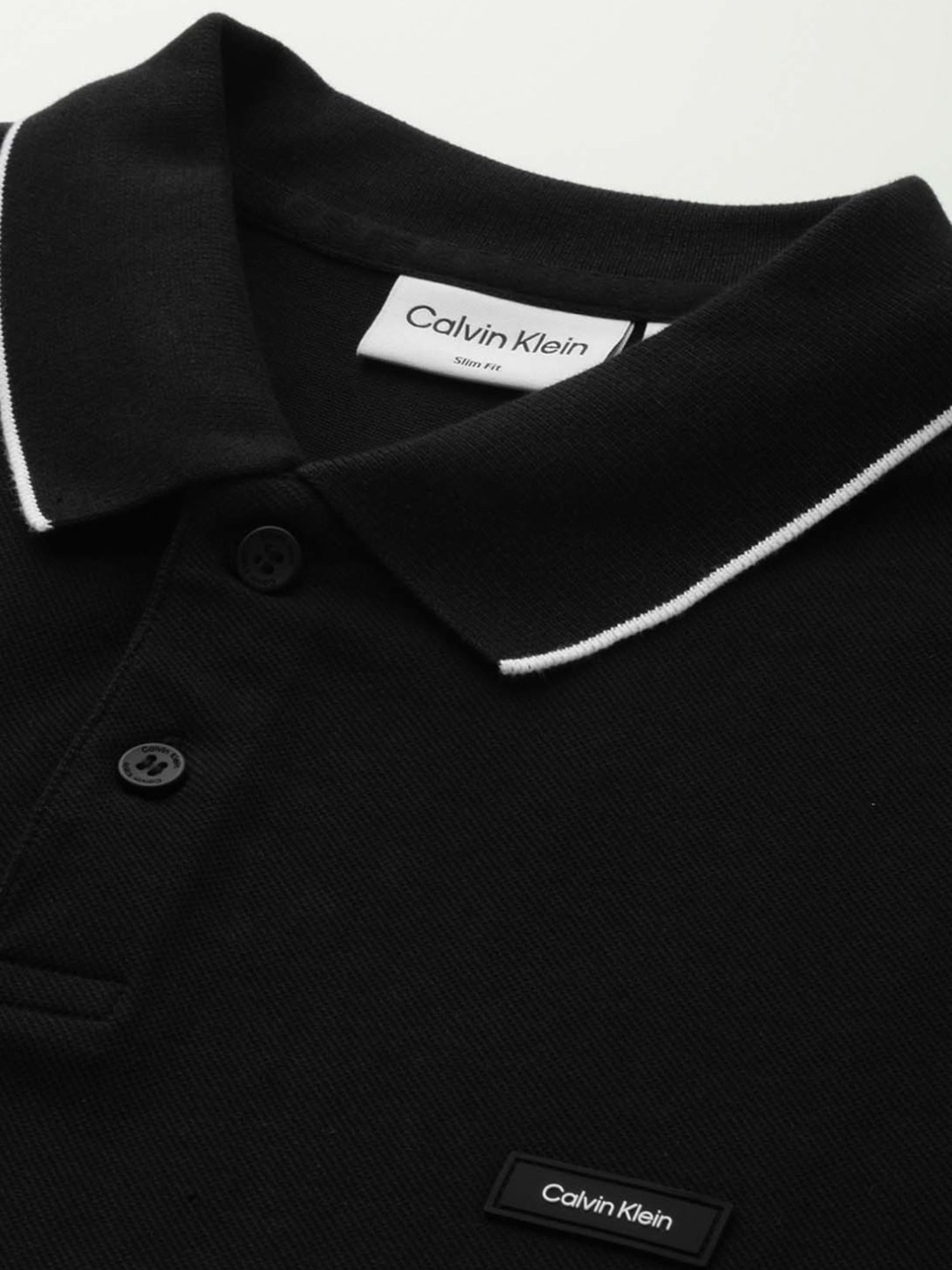 Calvin Klein Black Cotton Slim Fit Polo T-Shirt