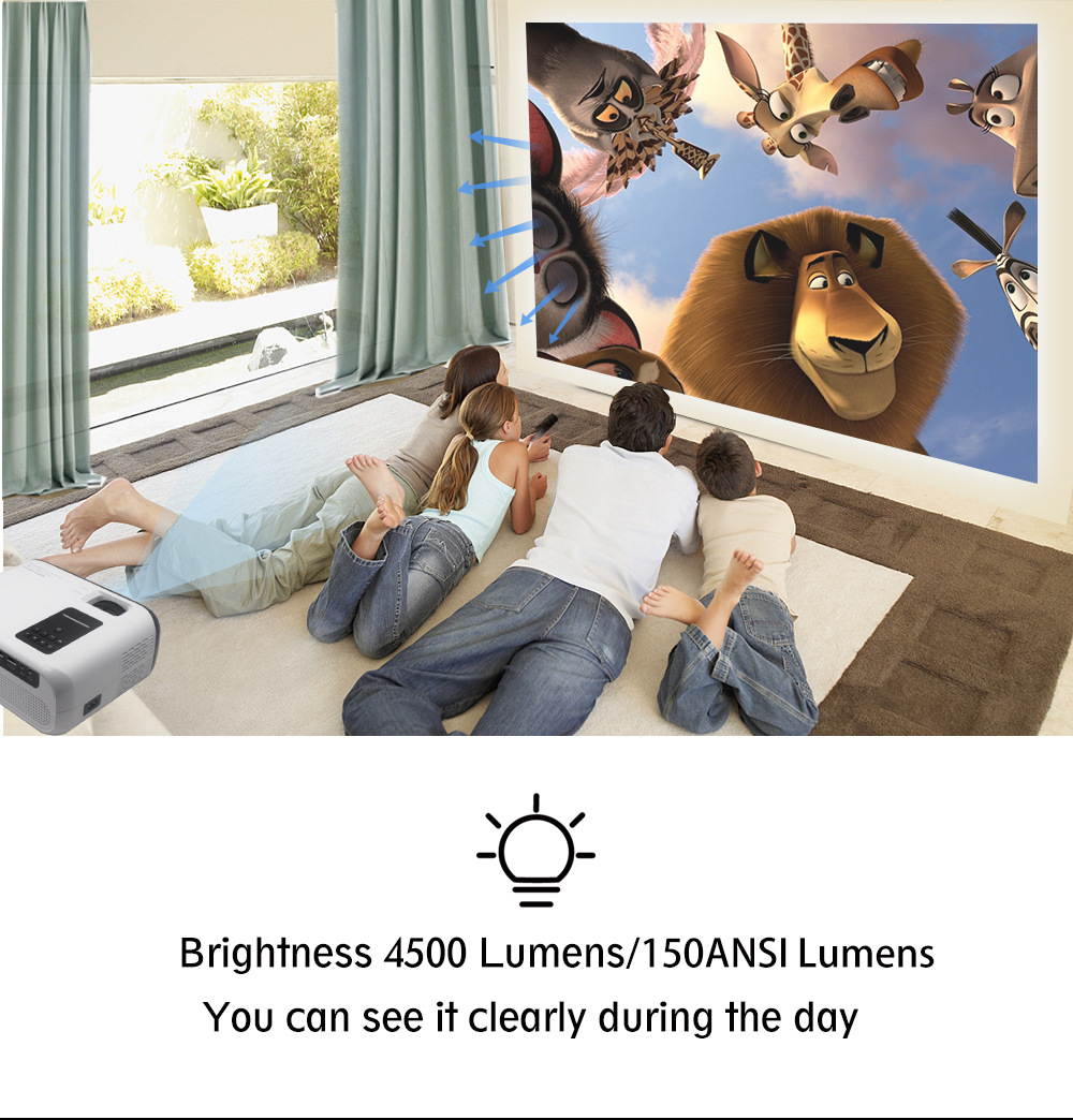 KINGZONE E500H 720P HD Projector 3000Lumens Android 6.0 Projector