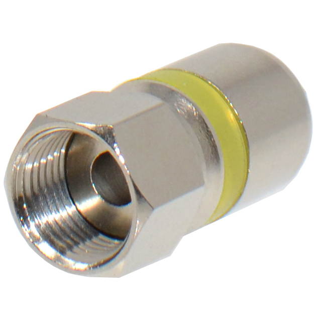 RG6 Quad Shield Coaxial to Self Lock F-Type Compression Connector Yellow (10/pk)