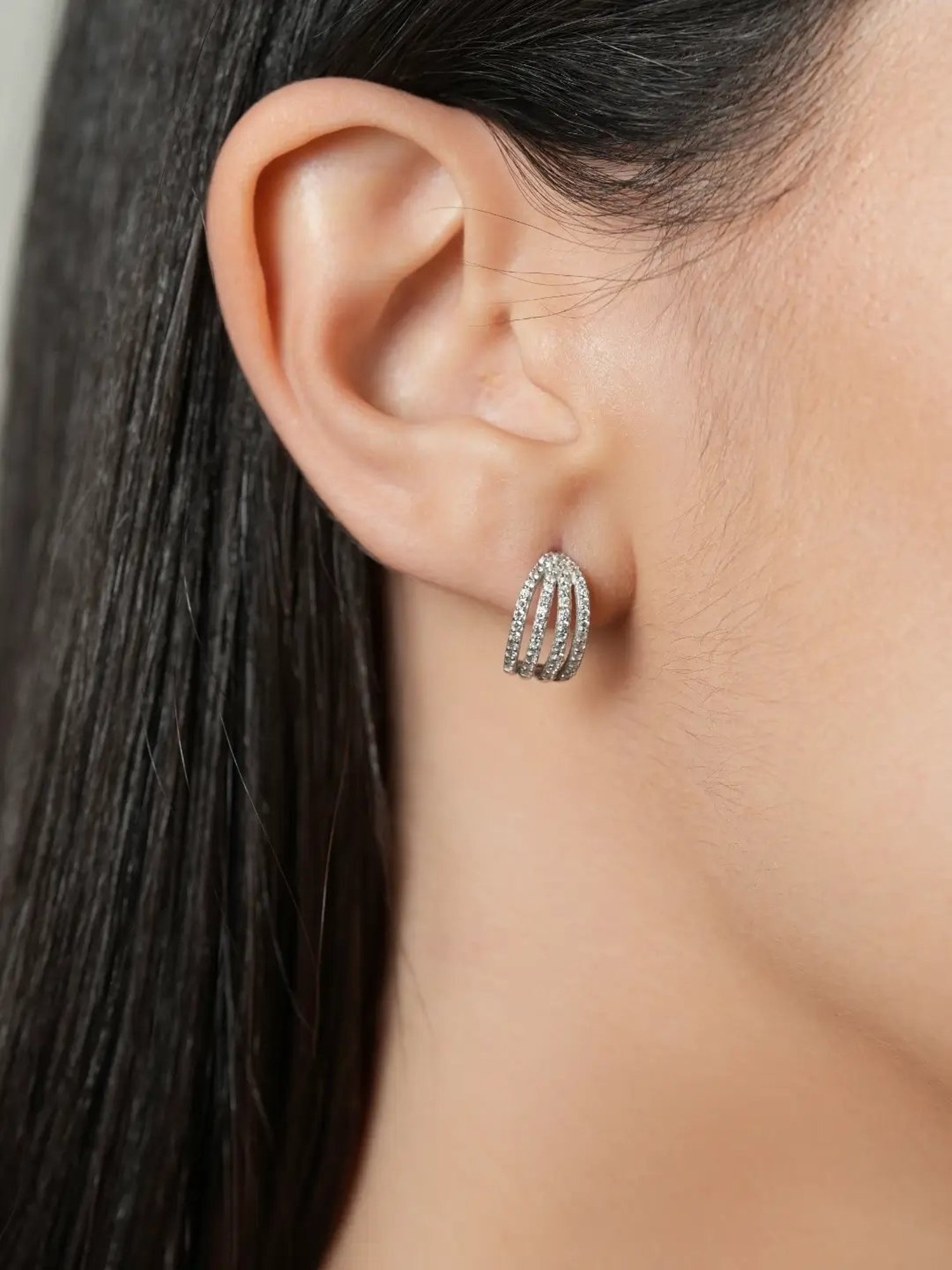 Mabel 92.5 Sterling Silver Studded 4 ray Huggies Earrings for Women