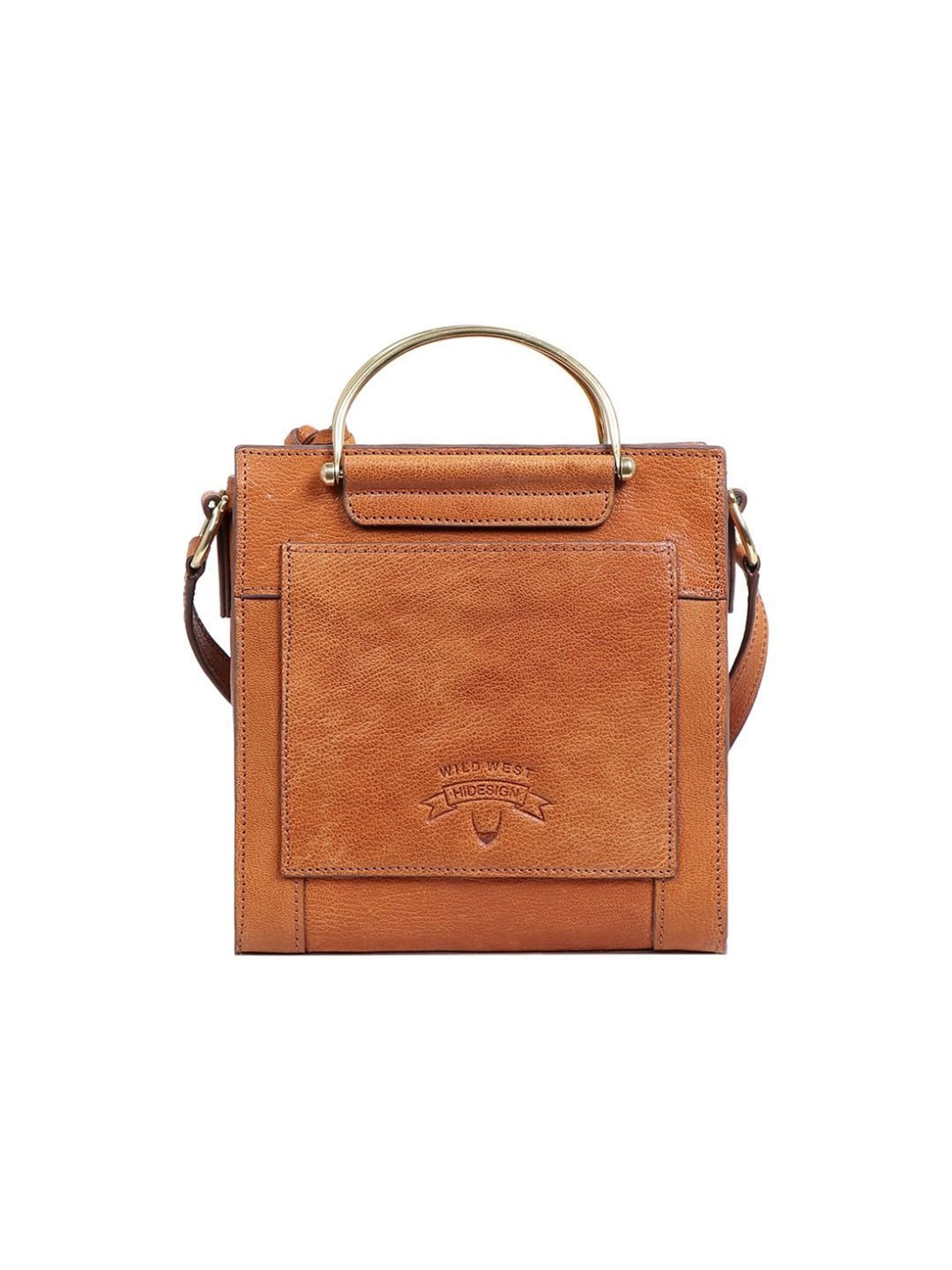 Hidesign Orange Textured Medium Handbag