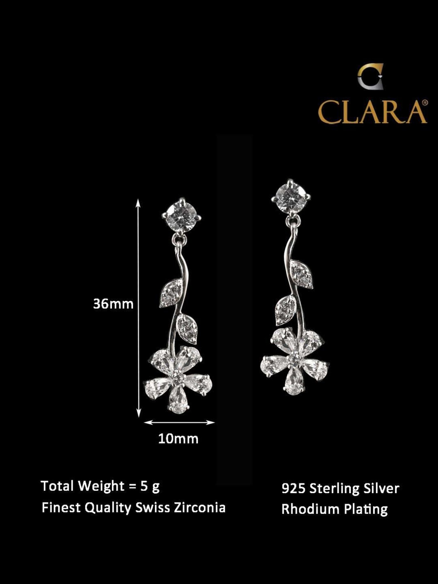 Clara 92.5 Sterling Silver Stone Flower Dangler Earrings for Women