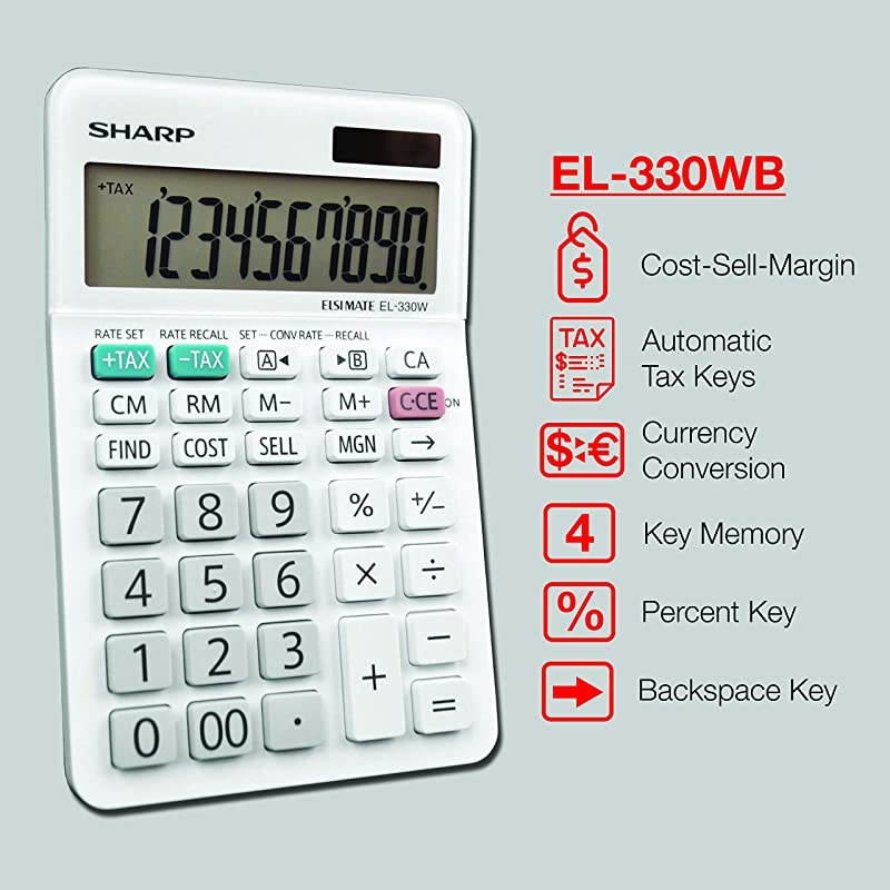 EL-330WB Standard Function Basic Desktop Calculator, Large Display, For Home and Office, Dual Power, Solar and Battery