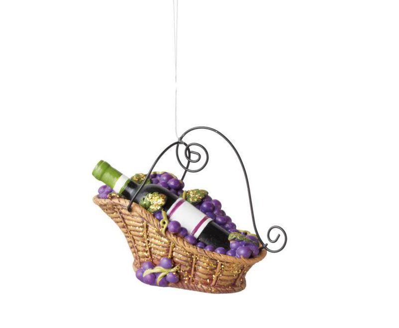 Ganz 3.75" Tuscan Winery Bottle of Red Wine in Basket Christmas Ornament - Brown/Purple