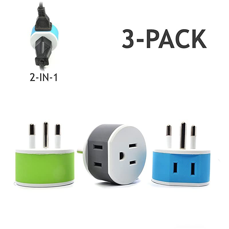 Thailand Power Plug Adapter by  with 2 USA Inputs Travel 3 Pack Type O US18 Safe Grounded Use with Cell Phones Laptop Camera Chargers CPAP and More