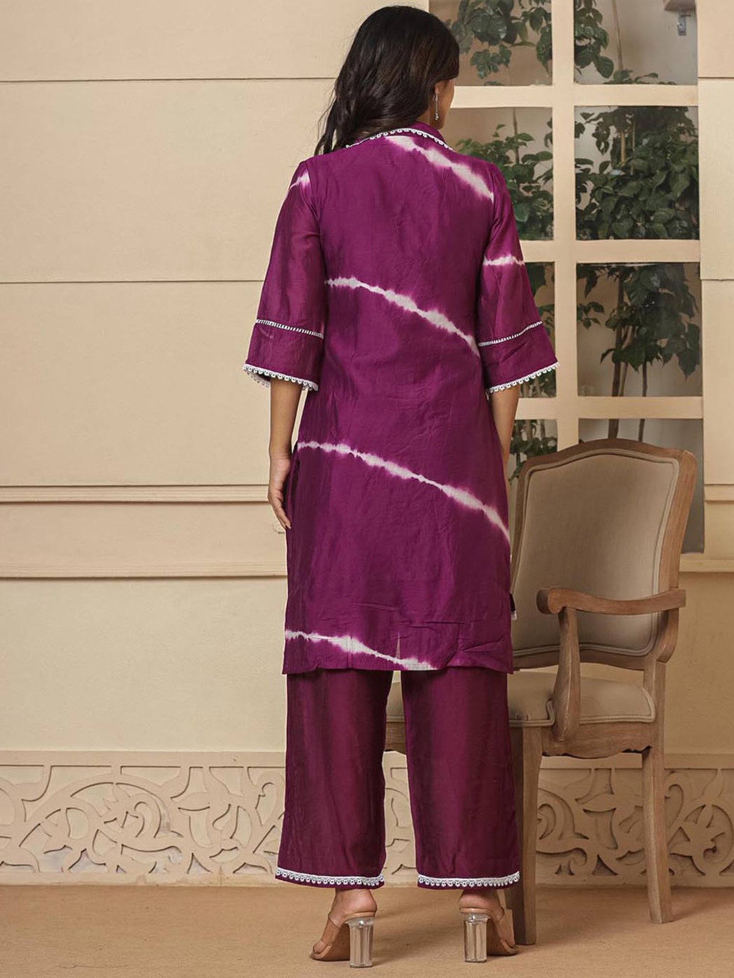 Yufta Purple Striped Kurti & Palazzo Set
