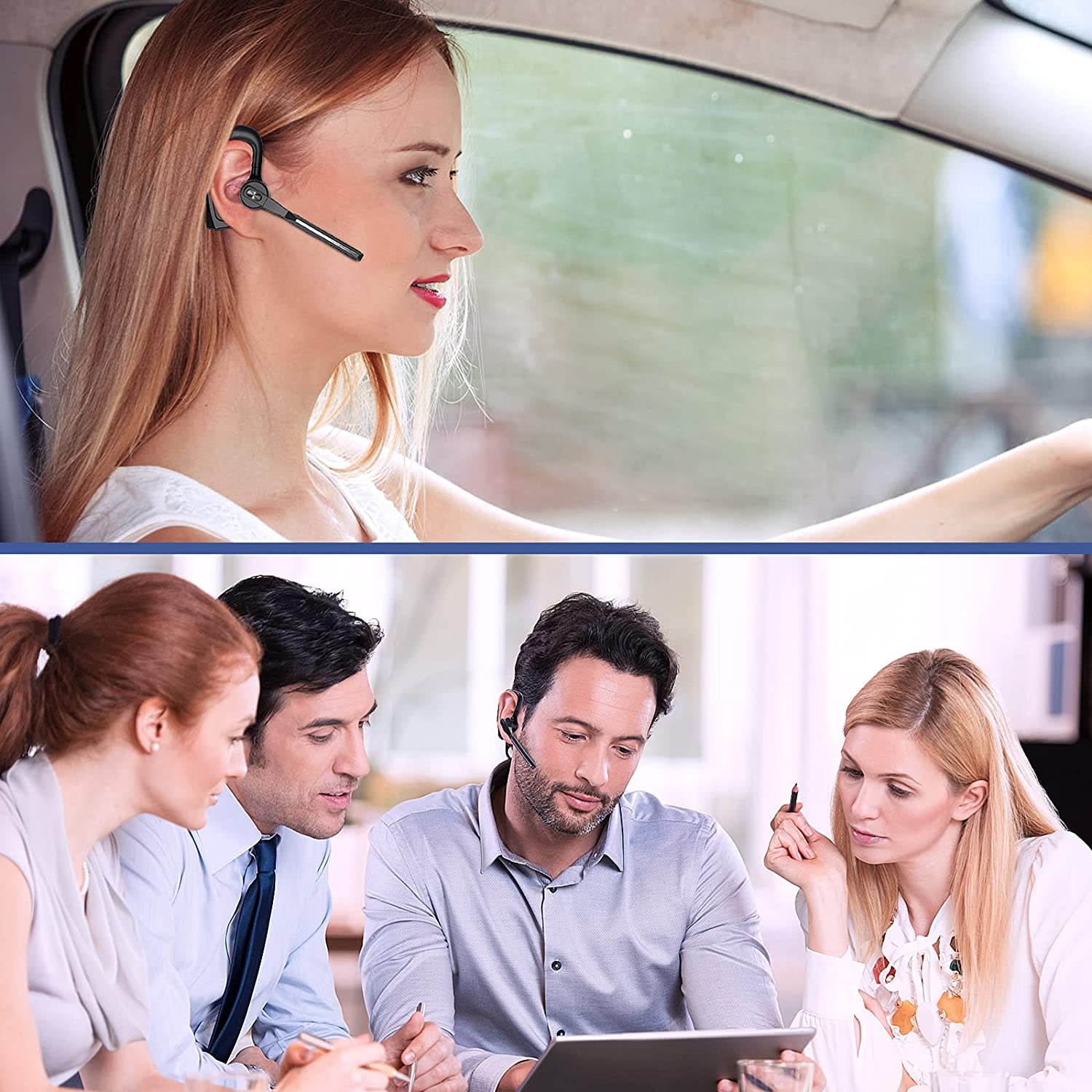 Bluetooth Headset, Jelly Comb Noise Canceling Wireless Earpiece with CVC8.0 Dual Mic, Hands-Free Earphone for Driving/Business/Office, Compatible iPhone Android Cell Phones Laptop