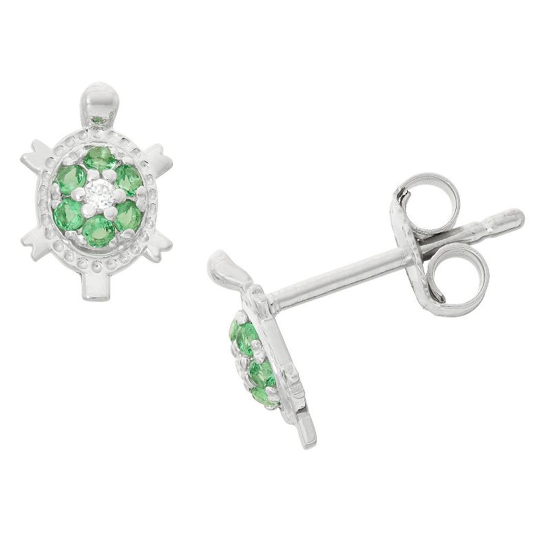 0.254 CT. T.W. Children's Green Cubic Zirconia Turtle Earrings In Sterling Silver
