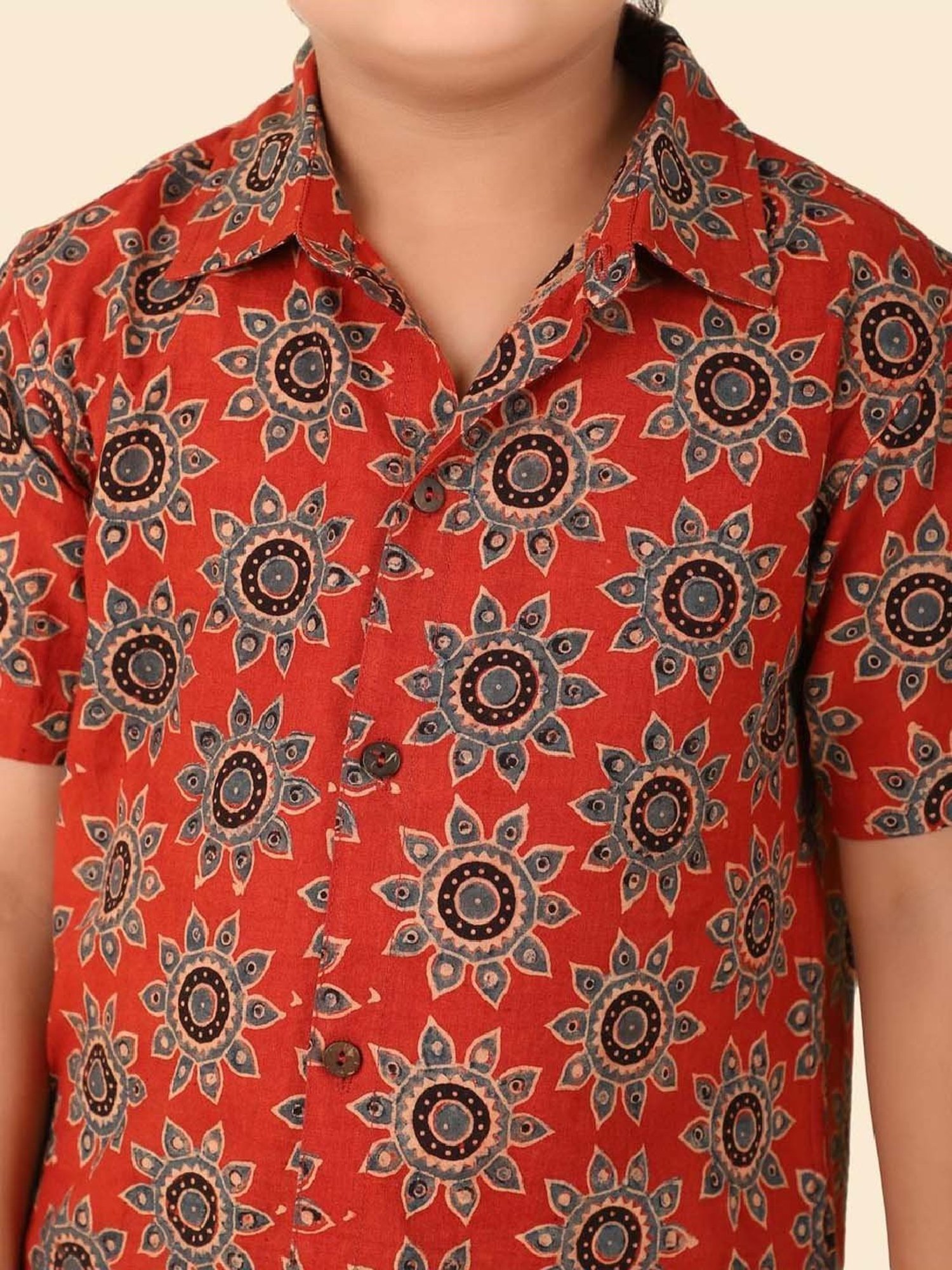 Fabindia Boys Red Cotton Printed Shirt