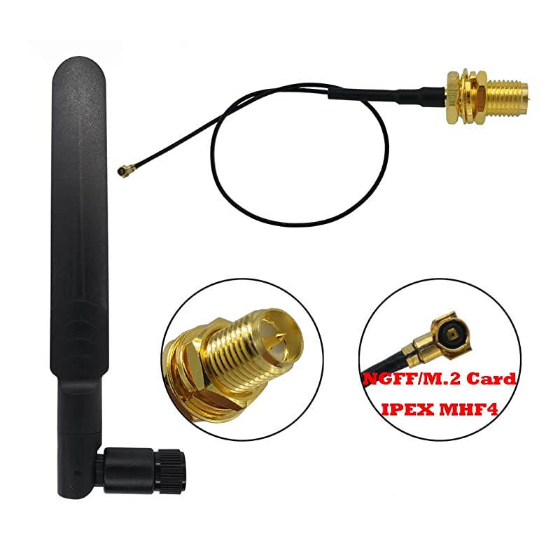 Antenna 8dBi Omni RPSMA Male 24Ghz 58Ghz Dual Band + 20cm UFL IPEX MHF4 to RP SMA Female Extension Cable for M2 NGFF Card Notebook PS4 Drone 1 Pcs