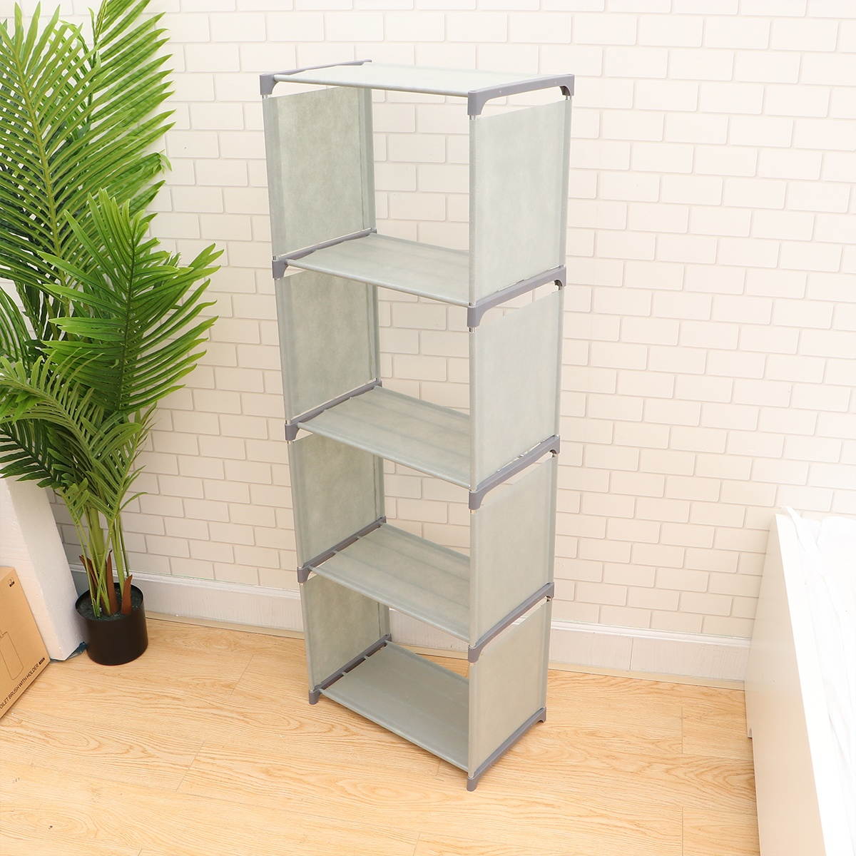 1PC DIY Simple Table Bookshelf Desktop Bookcase Modern Book Rack Book Board for Home Study Office (5 Layers, Grey)