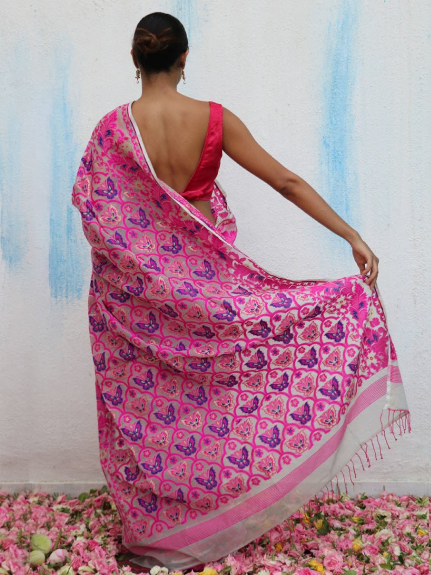 Chidiyaa Gul-E-Farang Handwoven Jamdani Pure Linen Saree