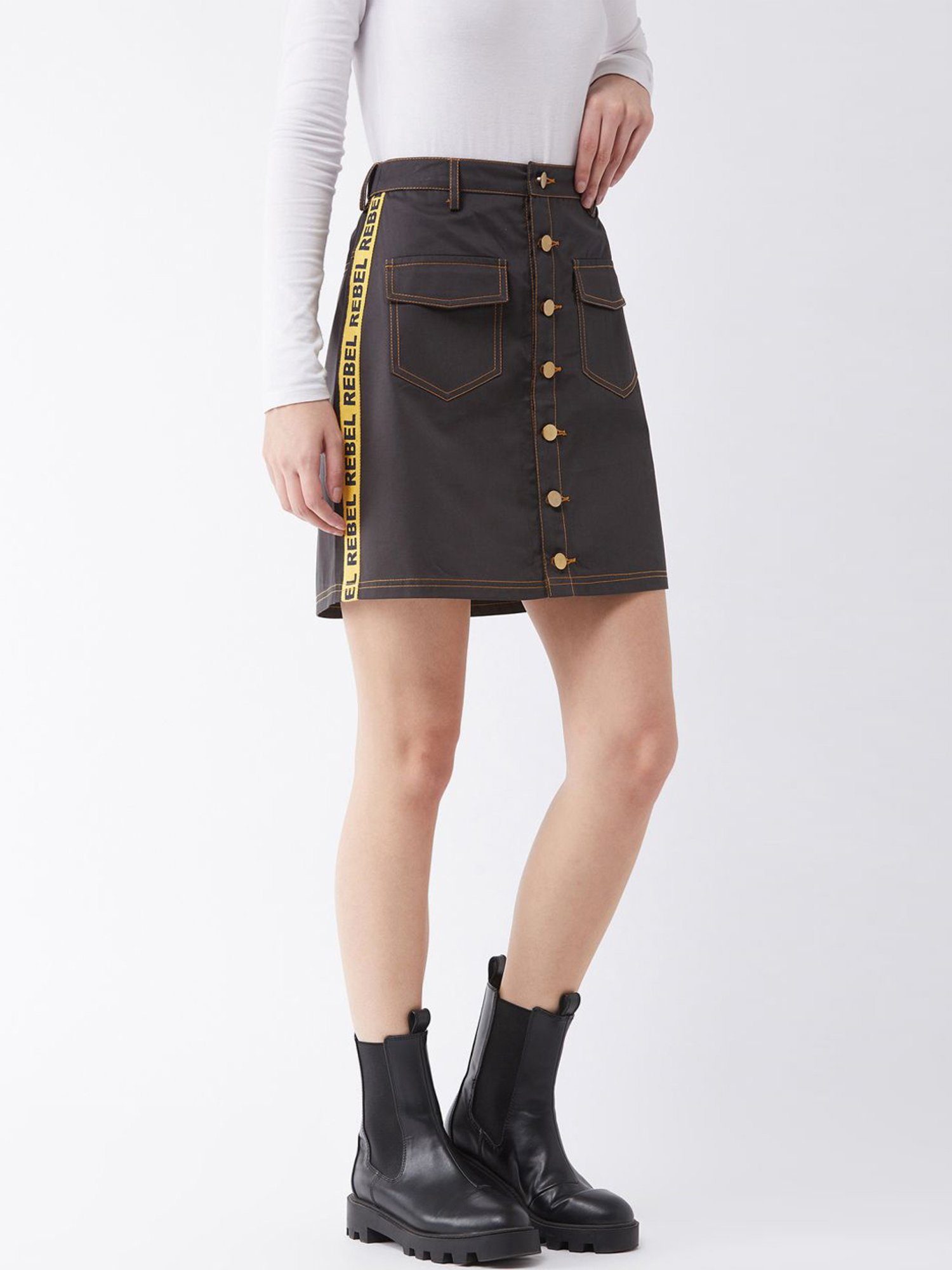 Miss Chase Grey Printed Shift Skirt