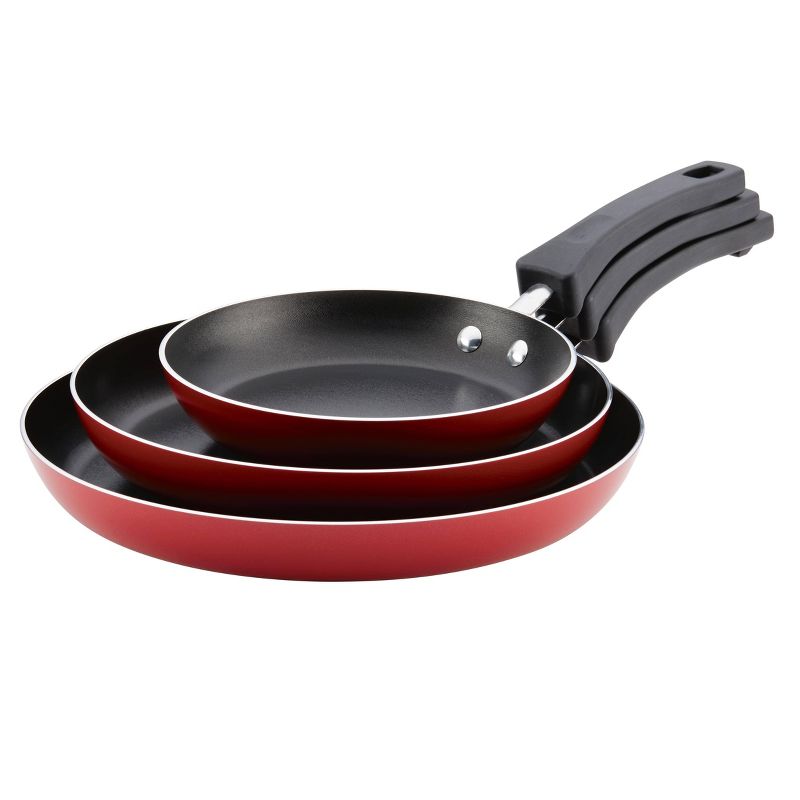 Farberware Neat Nest 3pc Nesting & Stacking Aluminum Nonstick Skillet Set Red