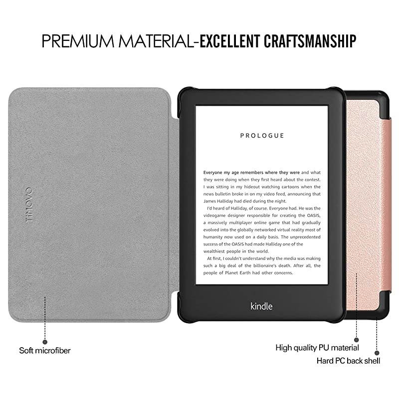 Case Compatible for All-New Kindle (10th Generation, 2019 Release), Premium Thin Lightweight Leather Cover with Auto Wake/Sleep Fits  Kindle, Not Fit Kindle Paperwhite - Rose Gold