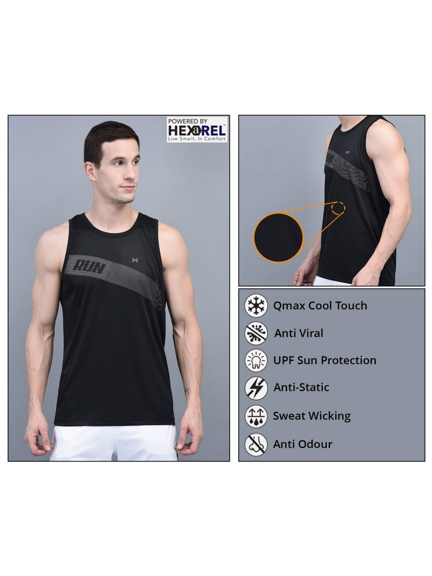 Force NXT Multicolored Regular Fit Printed Gym Vest - Pack Of 3