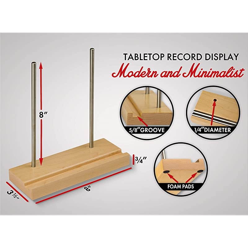 Tabletop Record Display Now Playing Vinyl Record Stand Modern Attractive Sculpted Hardwood Stainless Steel Holds Thick 2X Gatefold LPs Securely Maple