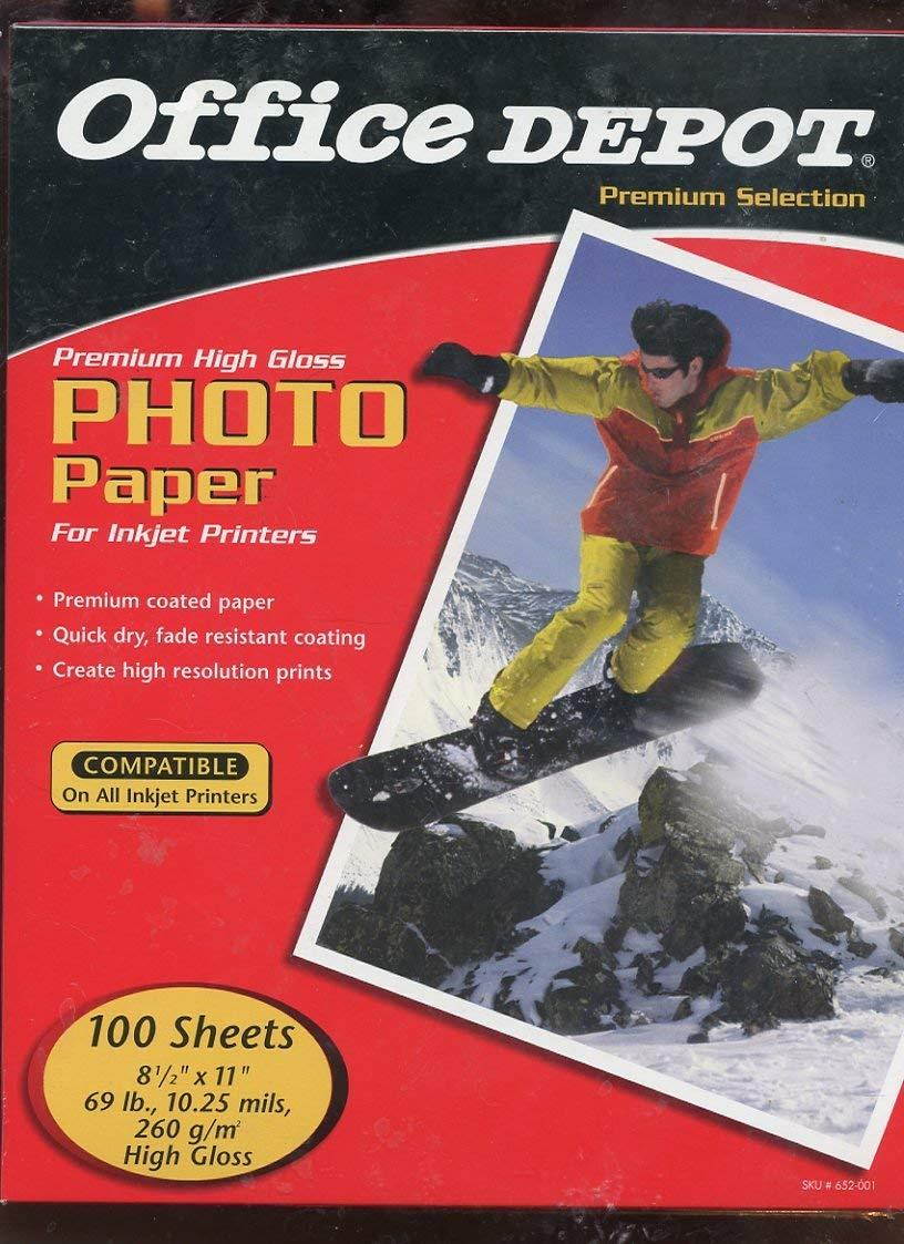 Office Depot(R) Premium Photo Paper, Glossy, 69 Lb, 100 Brightness, 8 1/2in. x 11in, Pack Of 100 Sheets