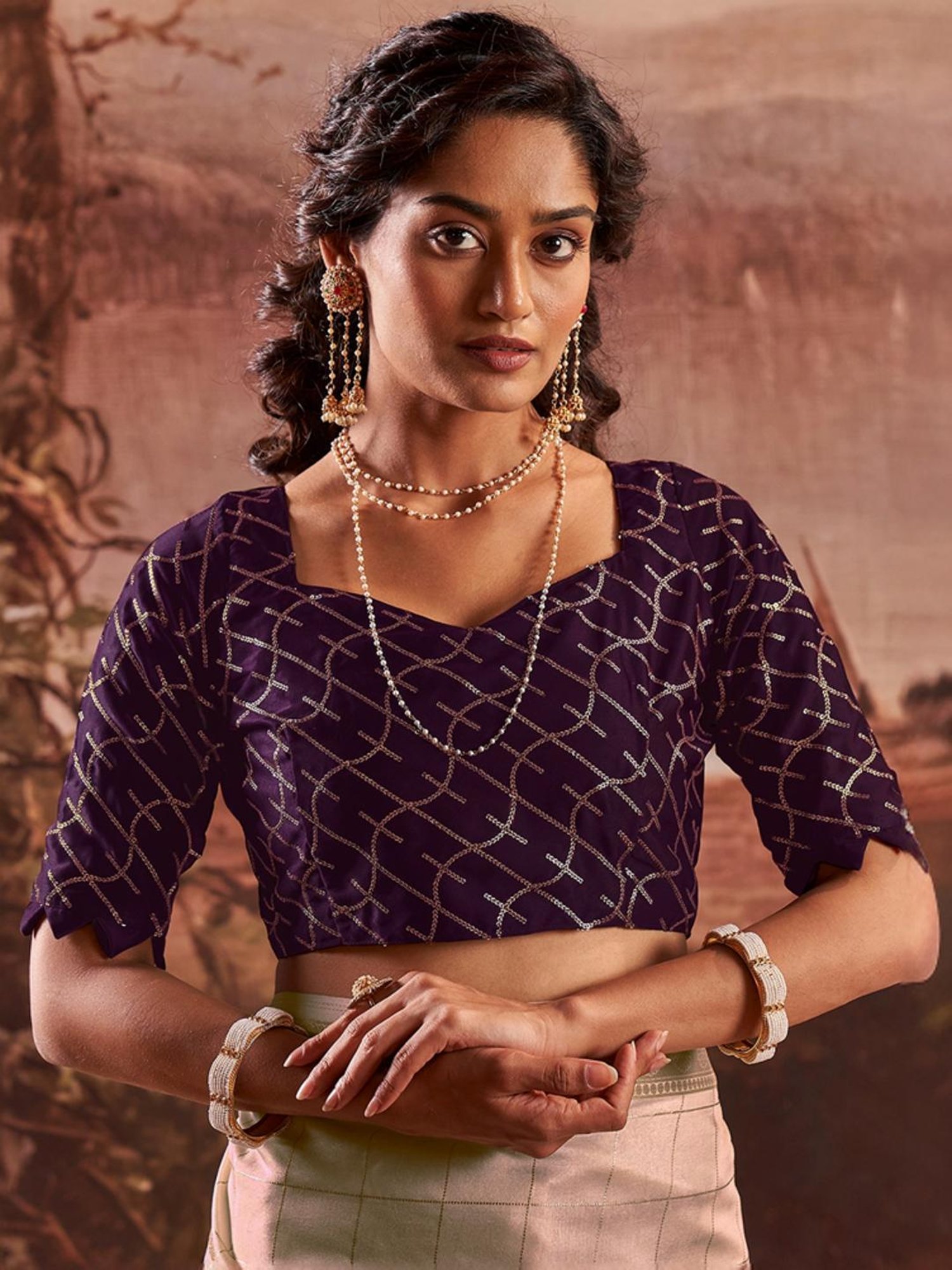 Satrani Beige Woven Saree With Unstitched Blouse