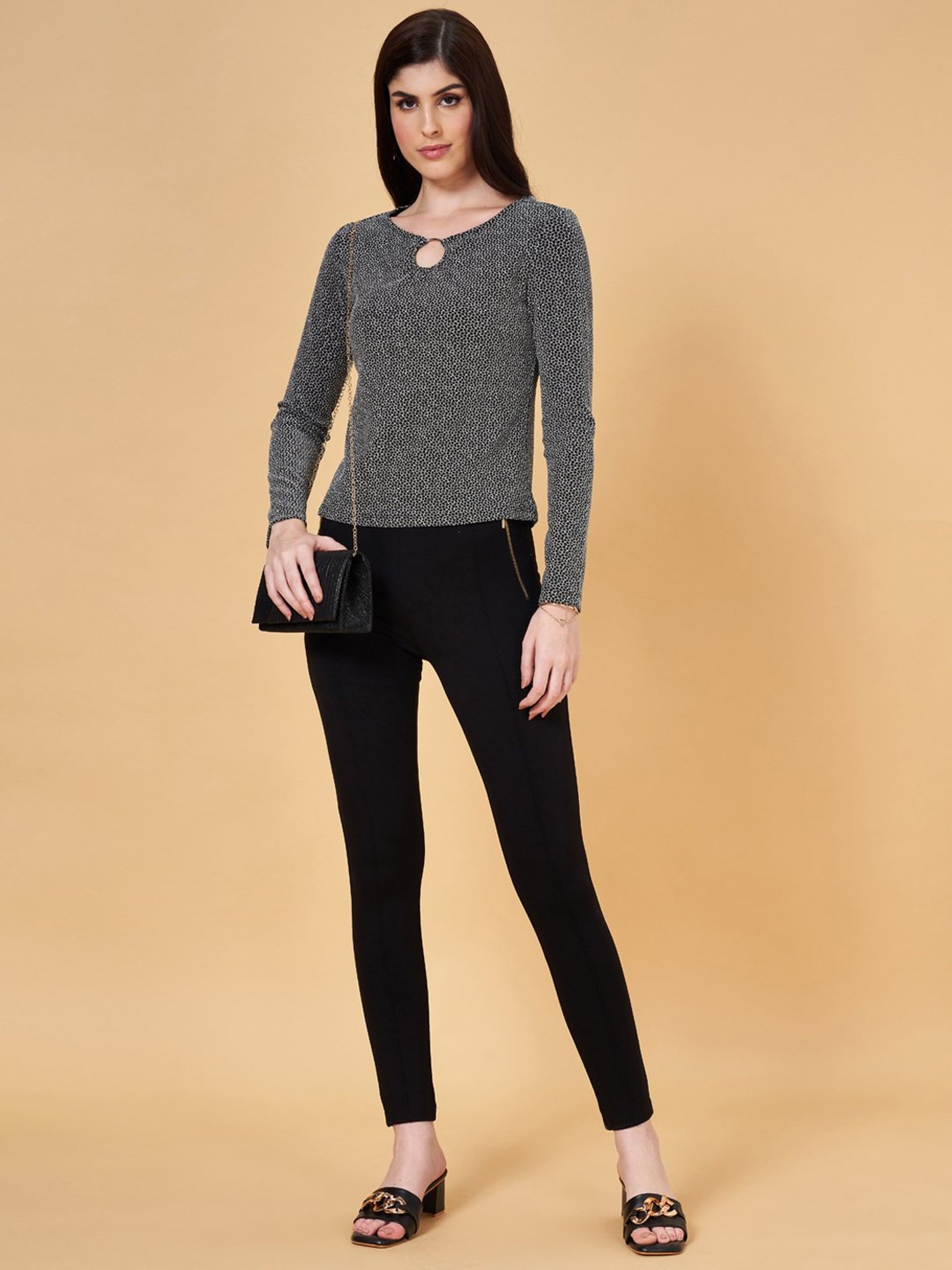 Annabelle by Pantaloons Silver & Black Animal Print Top