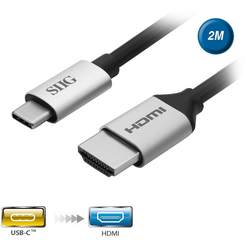 SIIG 2M USB Type C to 4K HDMI Active Cable | Thunderbolt 3 Compatible | Works with USB-C MacBook Pro, iMac, Surface Book 2, Pixelbook, Galaxy S8/S9...