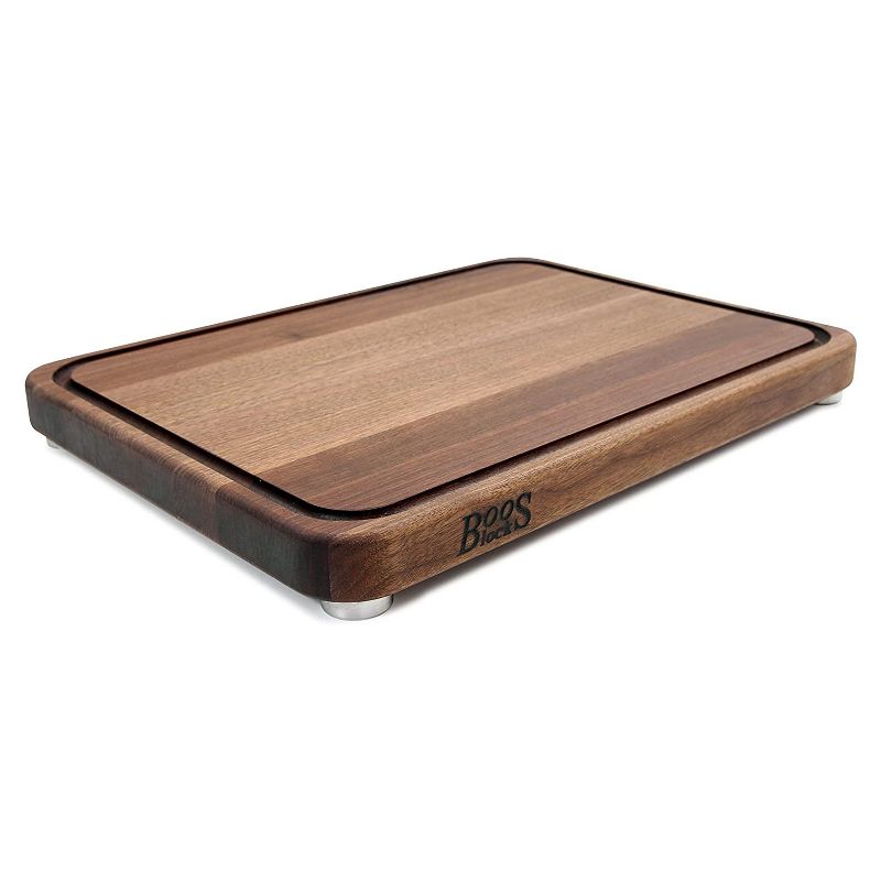 John Boos Walnut Wood Tenmoku Kitchen 20 x 15 x 1.5 Inches Cutting Board with Juice Groove and Stainless Steel Feet and 3 Piece Maintenance Set