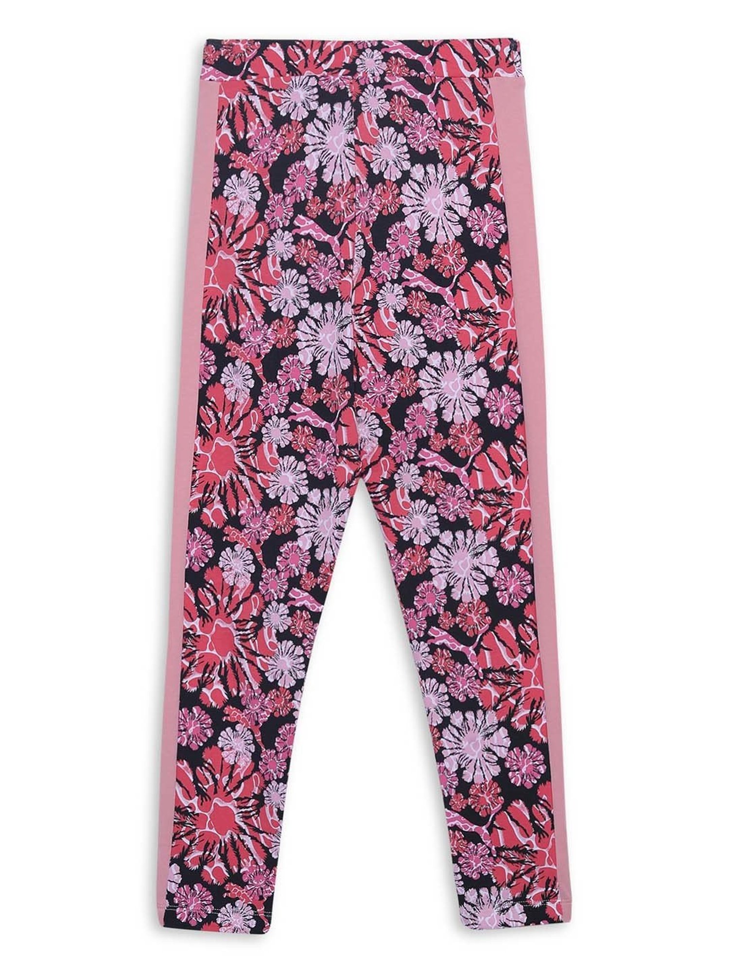 Puma Girls T7 Pink & Black Cotton Floral Print Leggings
