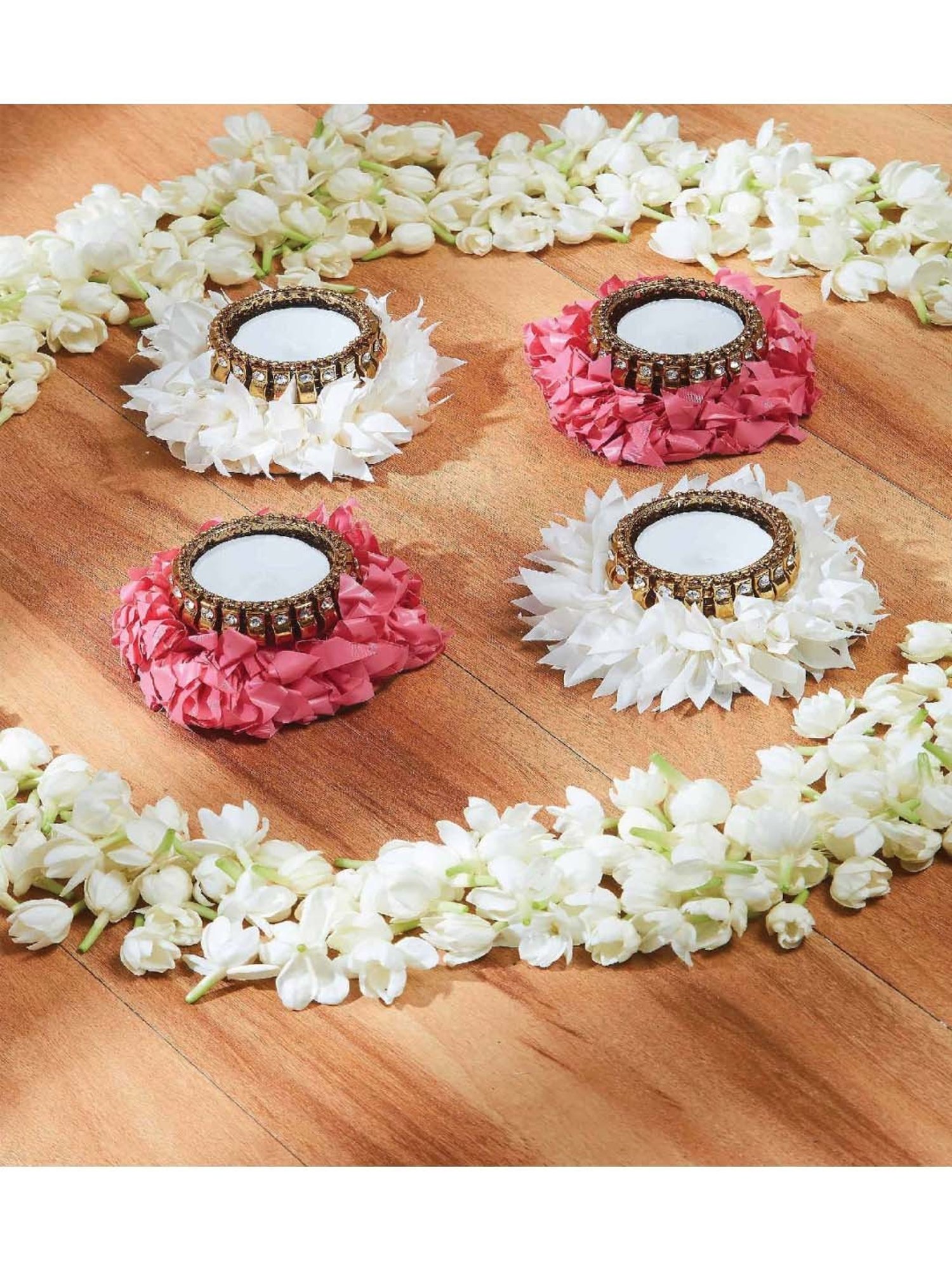 Mason Home White & Pink Festive Gajra Tea Light (Set of 4)
