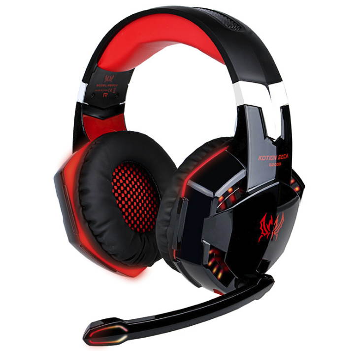 KOTION EACH G2000 Top Quality 50mm Drivers Wired Gaming Headphones with Mic for PC Computer Headset Earphone Stereo Bass LED Light & Noise Isolation-Red