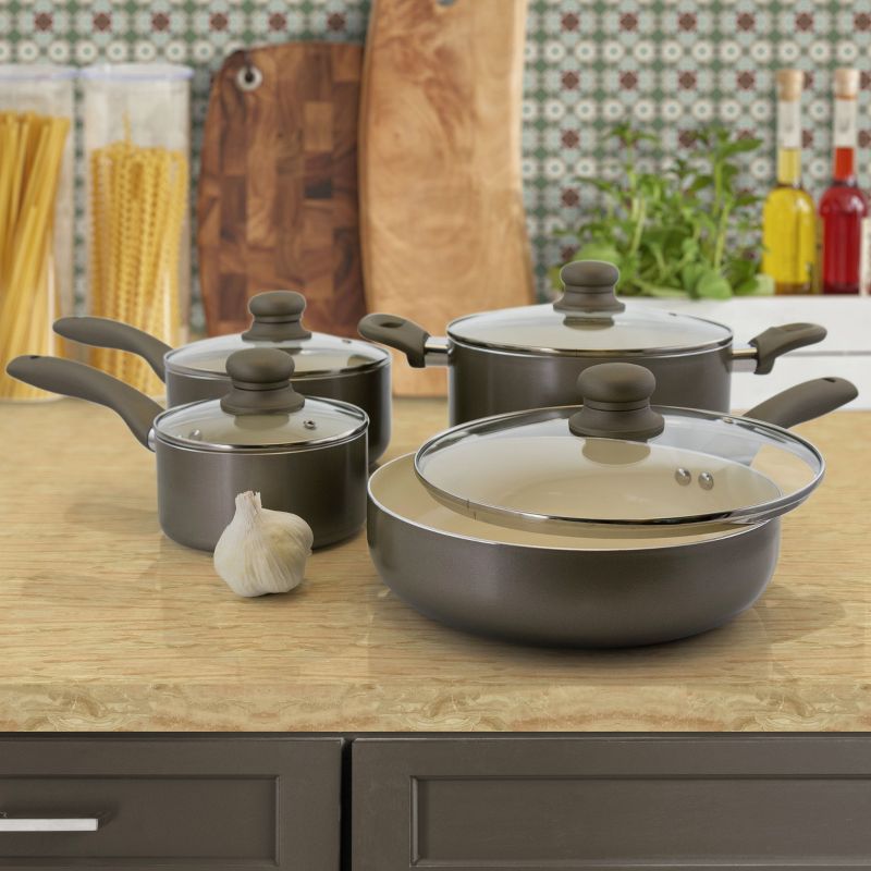 Oster Newcrest 8 Piece Ceramic Nonstick Aluminum Cookware Set with Soft Grip Handles