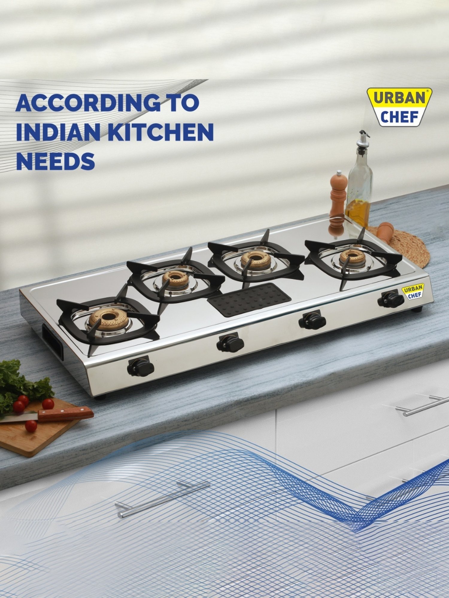 Urban Chef Gas Stove with 4 burners ( Silver/Black )