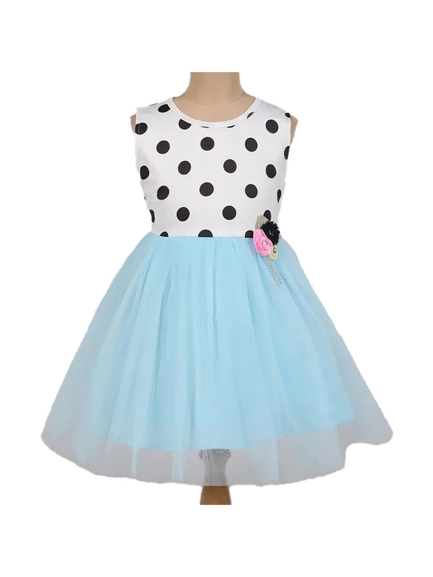 The Magic Wand Kids White & Blue Printed Dress