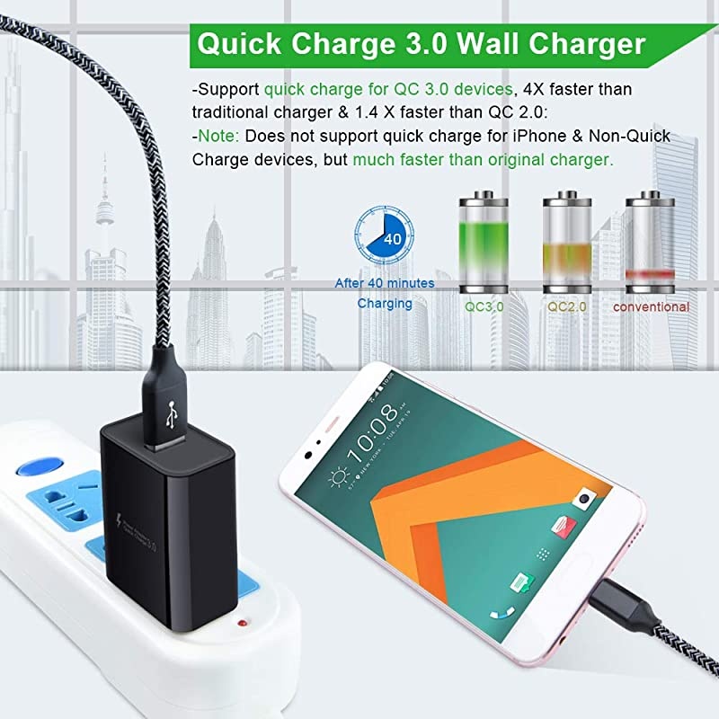 Charge 3.0 Fast Charging USB Wall Charger Plug with 6ft Type C Cable for Samsung Galaxy S21 Ultra/S21+ S20 Note 21 20 Ultra S20 FE A21 A51 A11 A12 A20 A10E A50 A71 A32 A42 A52 S10E S10 5G S9 S8